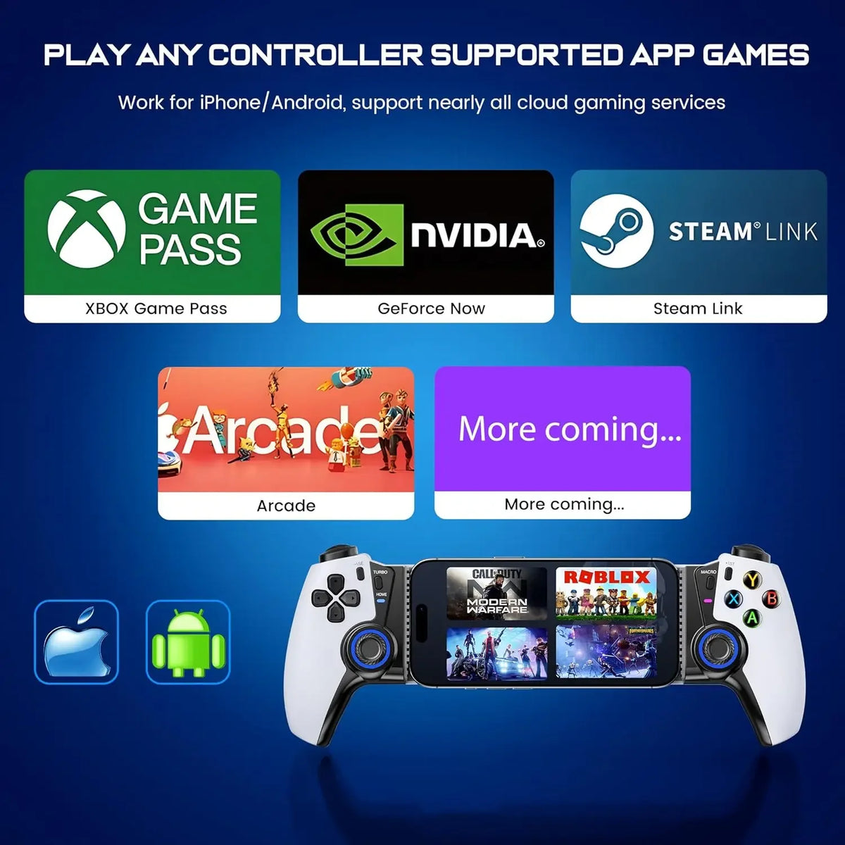 DinoFire Wireless Controller for IOS/Android/Switch1/2/OLED/iPad Mini With Hall Joystick, LED Mobile Gaming Controller