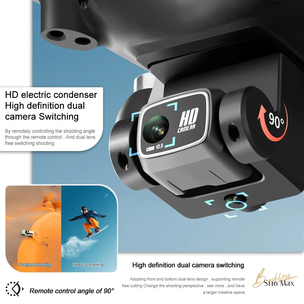New Brushless Motor Optical Flow Positioning Drone S116，Built-in Electric Adjustable Camera Adjustable to 90° with LED Nightlight Drone Beginners' Favorite The Perfect Toy Gift,Perfect Toy & Gift for Adults,two batteries