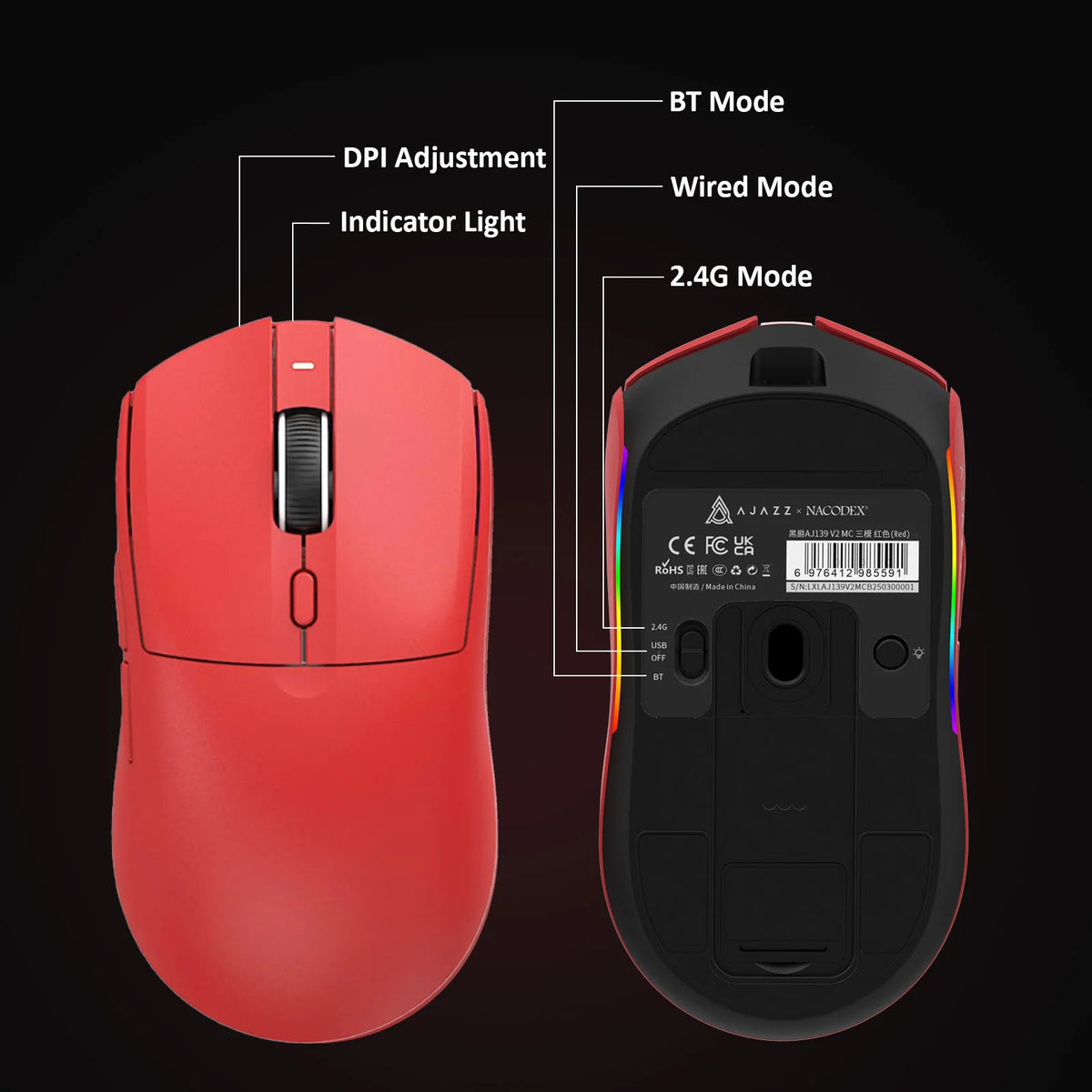 AJAZZ AJ139 V2 MC Symmetrical Ergonomic Wired Gaming Mouse, High Accuracy Sensor, Durable Switch Lightweight PC Esports Mouse